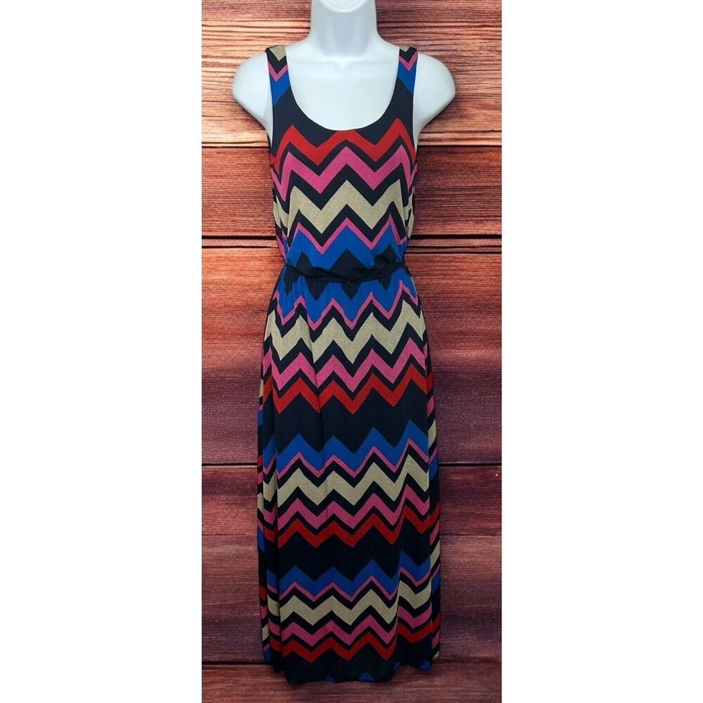 Stella Tweed Maxi Dress Sz 8 Sleeveless Chevron Colorful Lined